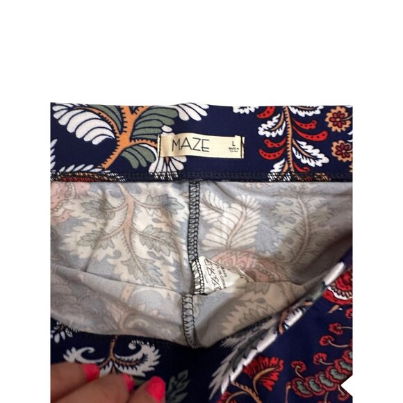 MAZE Navy Boho Print Flare Leg Pants Size L NEW - Picture 5 of 7